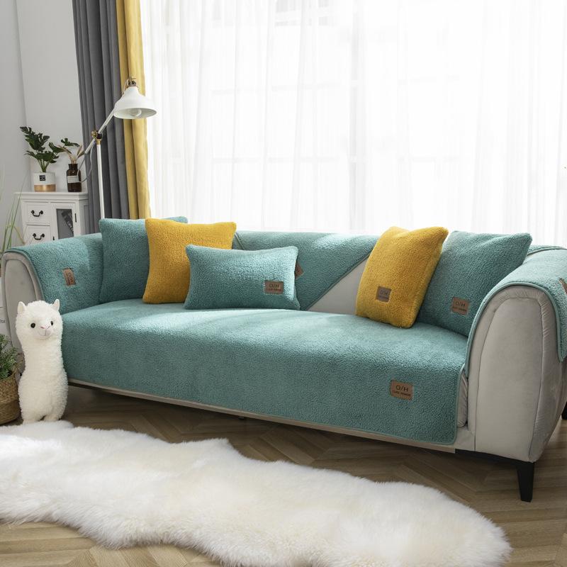 Winter Lambskin Sofa Cushion Thickened Fleece Cushion Non-Slip Leather Sofa Cover High-End Nordic Simple Winter