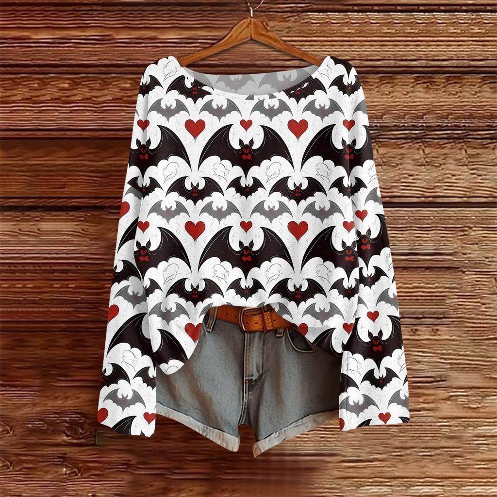 Koszulki z długim rękawem dla kobiet z nadrukiem graficznym Bluzki Casual Plus Size Podstawowe topy Pulower