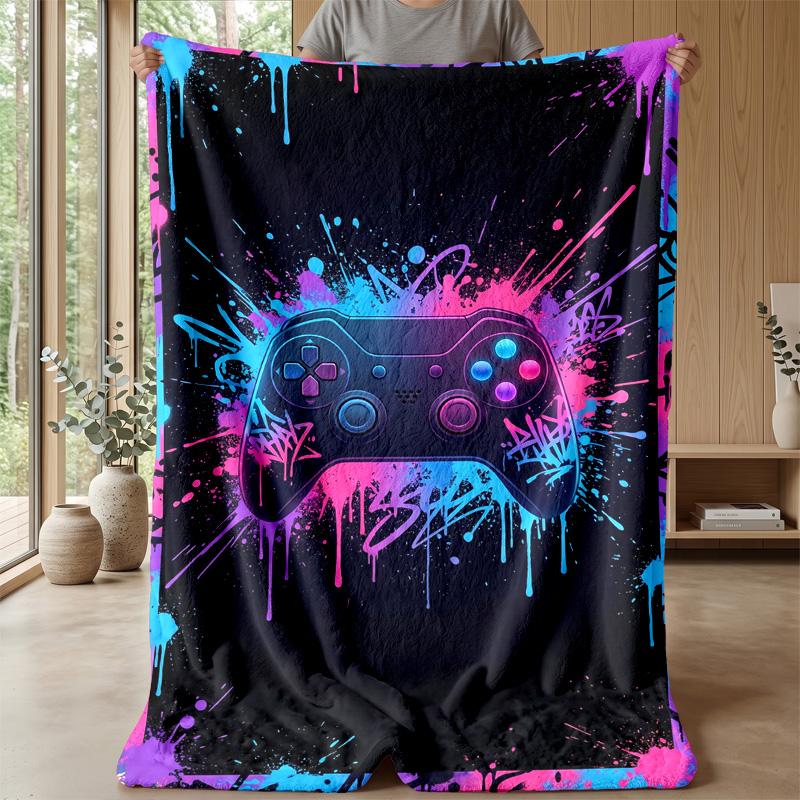 Neon Retro Game Controllers Theme blanket Lightweight Warm Flannel Blanket Decorative Throw Blanket for Home Decoration