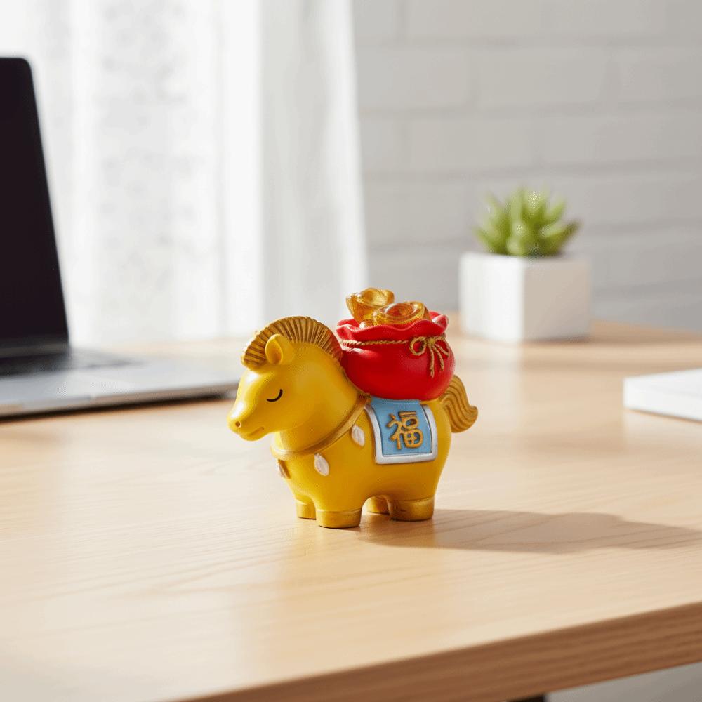 Lucky Charm Creative Horse Figurine Resin New Year Mascot Lucky Bag Ingot Can Have Change Luck Cute Home Decoration Crafts Party
