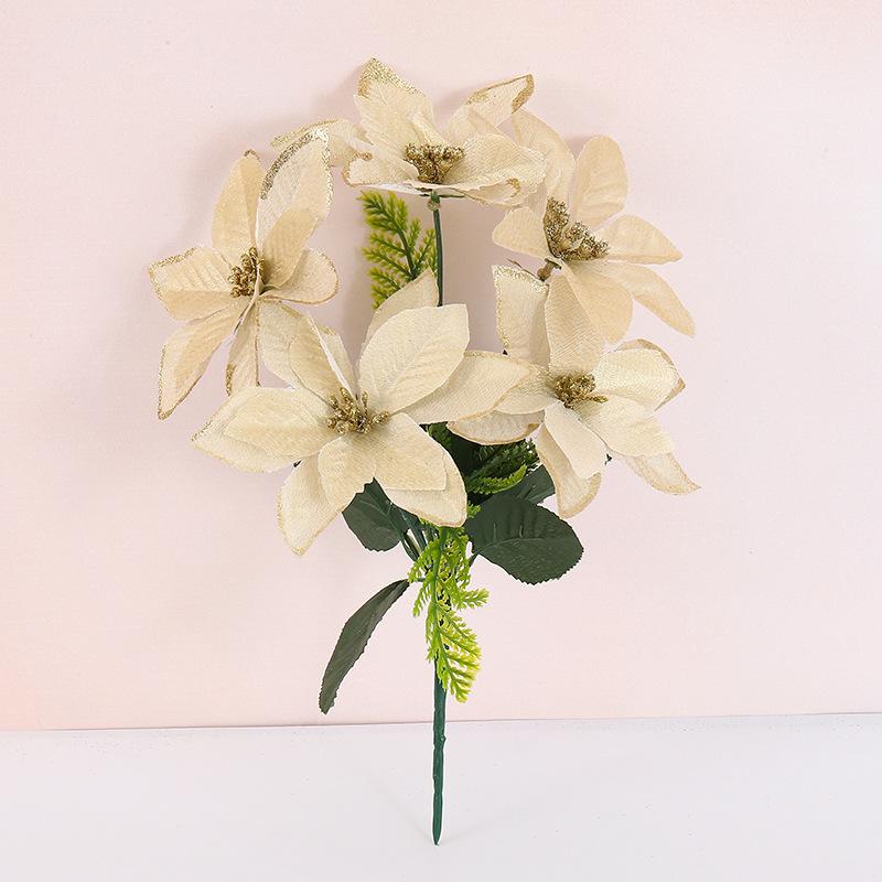 New product hot-selling simulation 5 heads poinsettia Christmas bouquet home decoration holiday ornament fake flower
