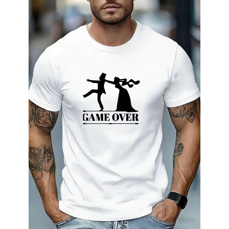 Men's Funny "GAME OVER" Wedding T-Shirt - Humorous Wedding Meme Tee with Suitable, Gym & Wedding Parties, Lightweight Breathable Moisture