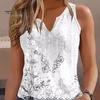 Women Summer Vest V-Neck Sleeveless Floral Print Tank Tops Buttons Neckline Loose Fit Casual Camisole Streetwear