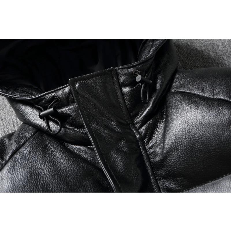 Chinese Size Raglan Sleeve Thick Men Leather Jacket Hood Warm Duch Down Coat Winter Jackets Genuine Cow Leather Coats Mens Clothing