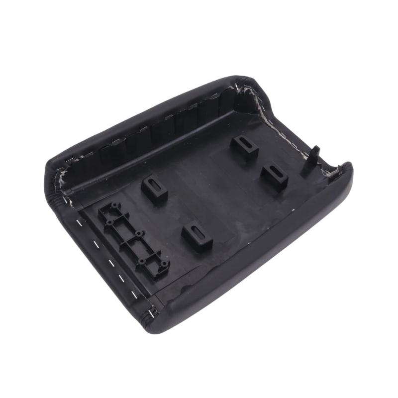 Black PVC Leather Armrest Lid Cover for 2007-2017 Center Consoles, Contoured Vehicle Cover with Rounded Panels and Visible Stitched Seams