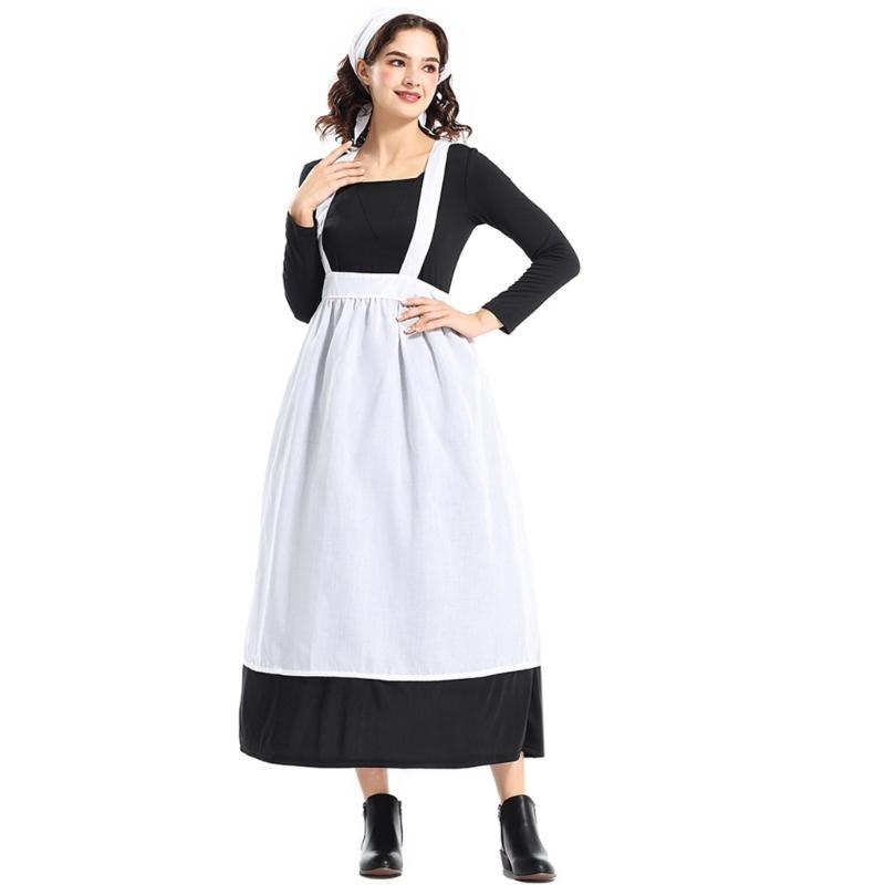 Halloween Maid Costume Set Includes French Maid Apron Maid Dress and Headscarf Set for Women, Kitchen Cooking Apron