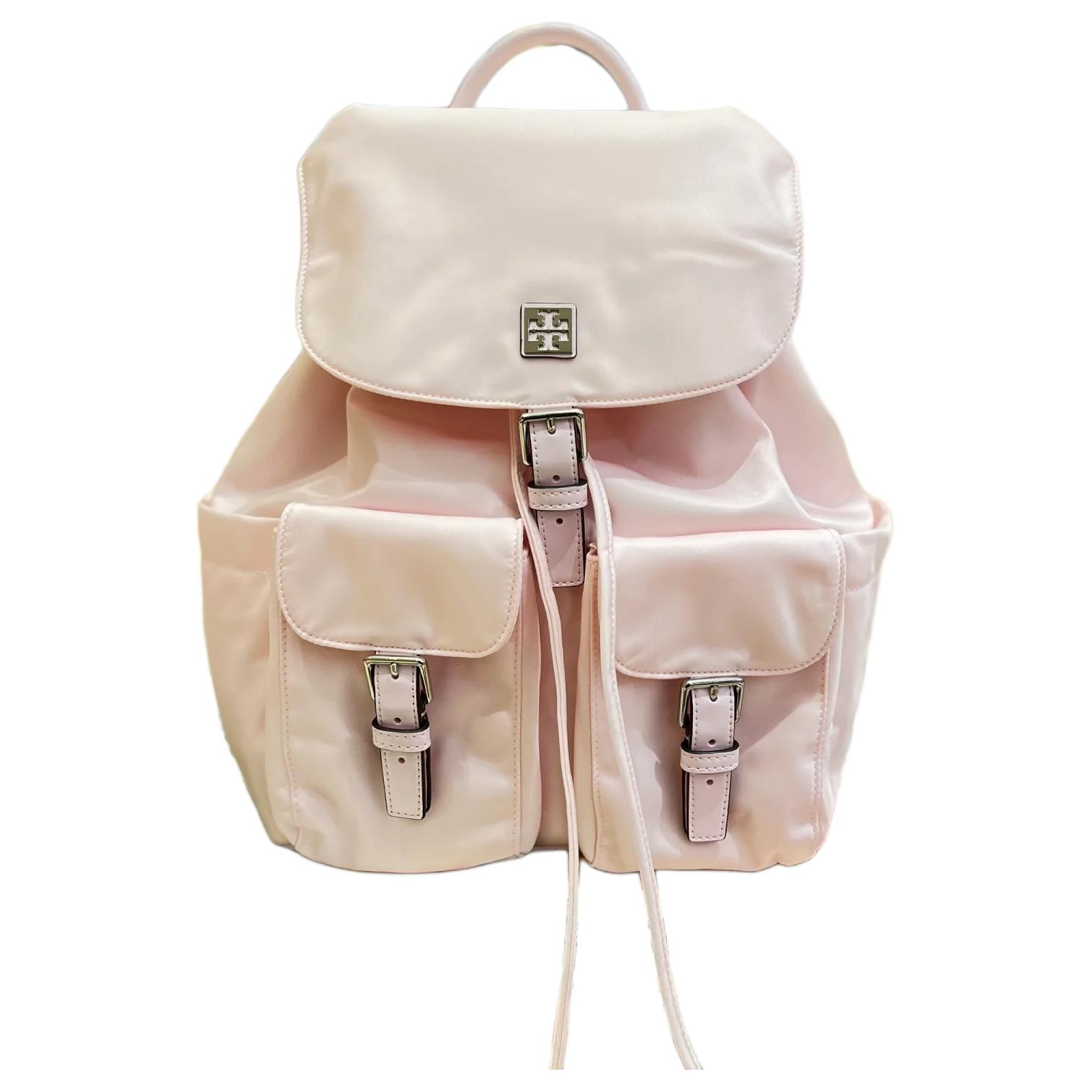 

Tory Burch Virginia 90s Classic Style Adjustable Mesh Strap Fabric Backpack Women backpack Pink 169165-600 Basic Set (Bag+Dust Bag)