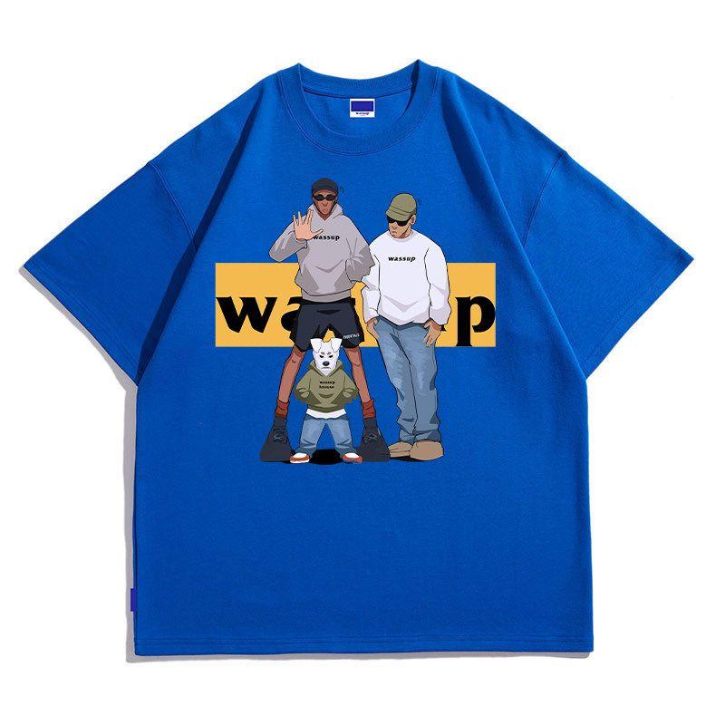 Wassup Heods Short-Sleeve T-Shirt for Men, Heavyweight American High Street Style, Trendy Brand, Ins Couple Half-Sleeve Summer Wear