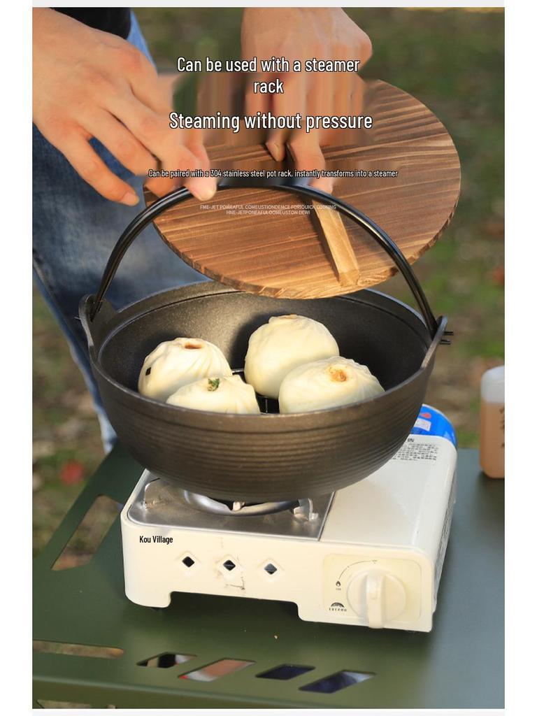Cast Iron Non-Stick Camping Dutch Oven with Hanging Wok
