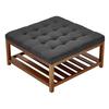 Large Square Ottoman Coffee Table, 34.5 Inch Tufted Coffee Table with Solid Wood Shelf Storage