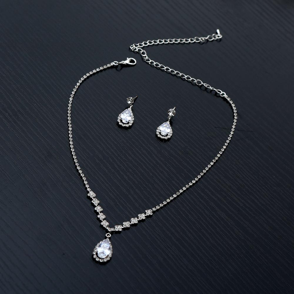 3pcs Bridal Crystal Claw Zircon Sparkling Necklace Earrings Set with Chain Luxury Wedding Banquet Accessories for Evening Gowns