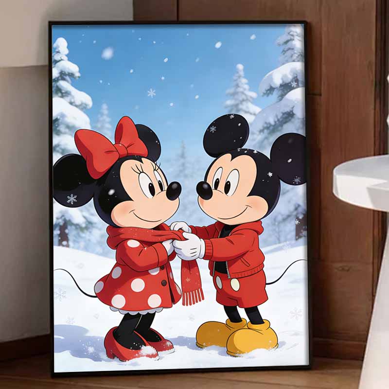 Disney Diamond Art Painting Kit 5D Diamond Winter Mickey Minnie Painting Dot Art Crystal Gemstone Paint Diamond Home Wall Decor