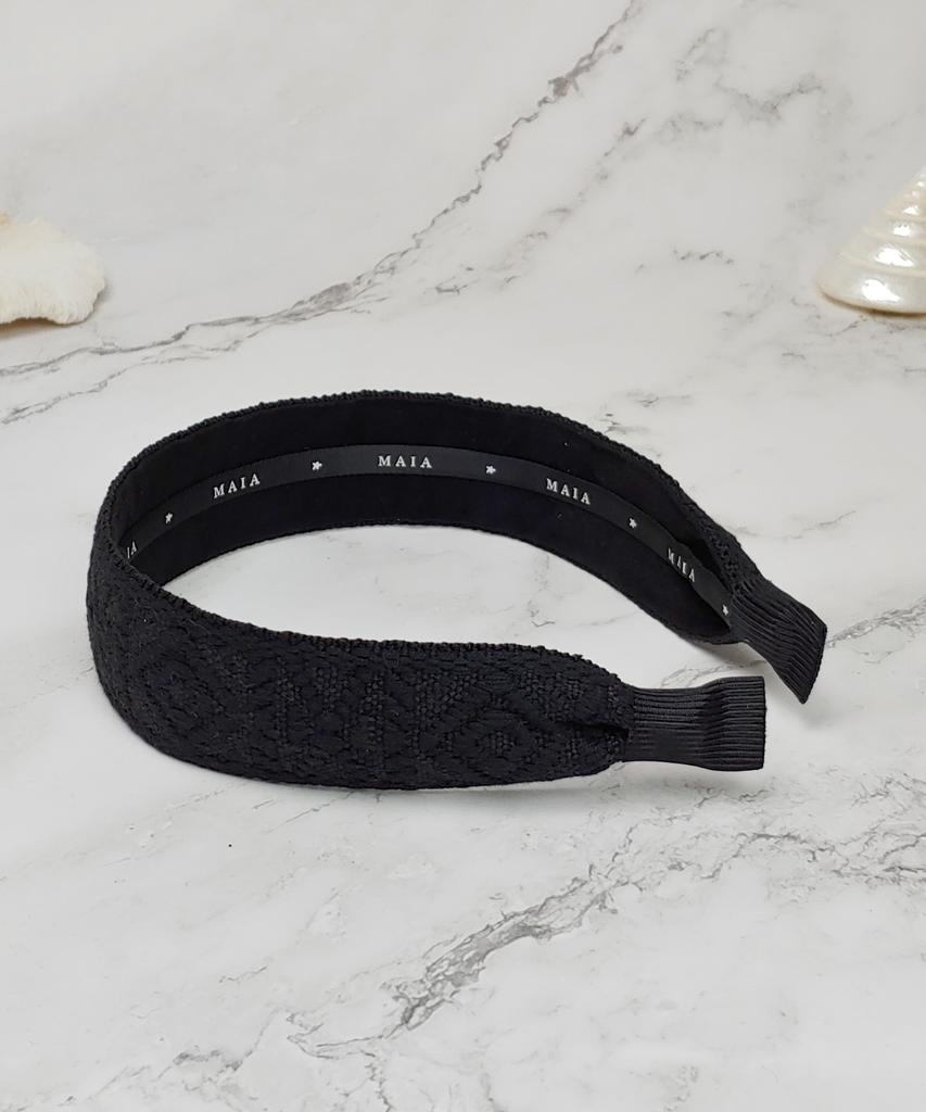 Maia Geometric Pattern Headband - Black