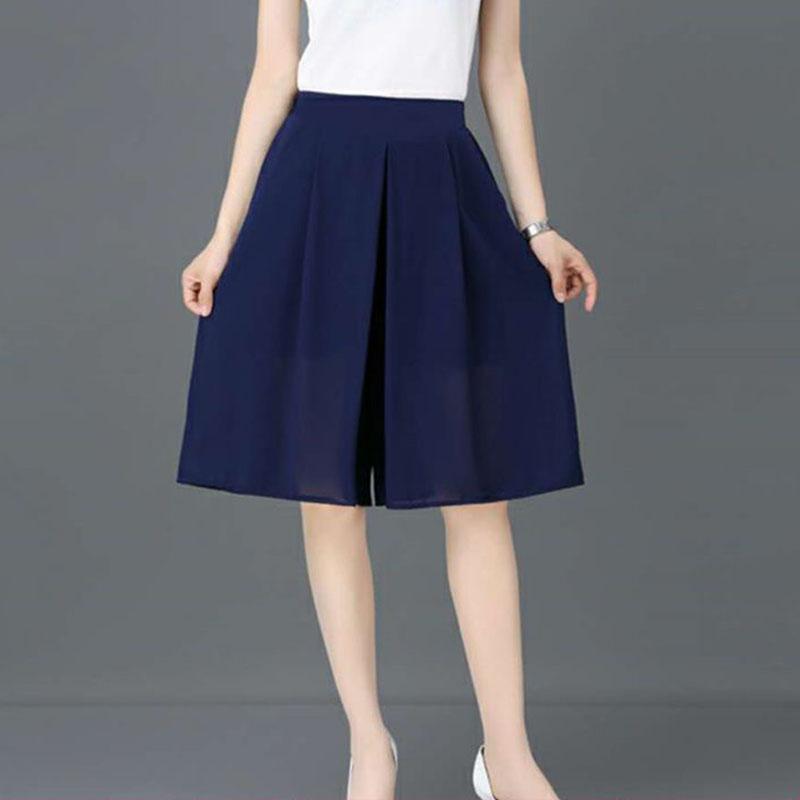 Korean Fashion Summer Women Oversized Chiffon Skirt Pants High Waist Wide Leg Versatile Solid Blue Streetwear Casual Trousers