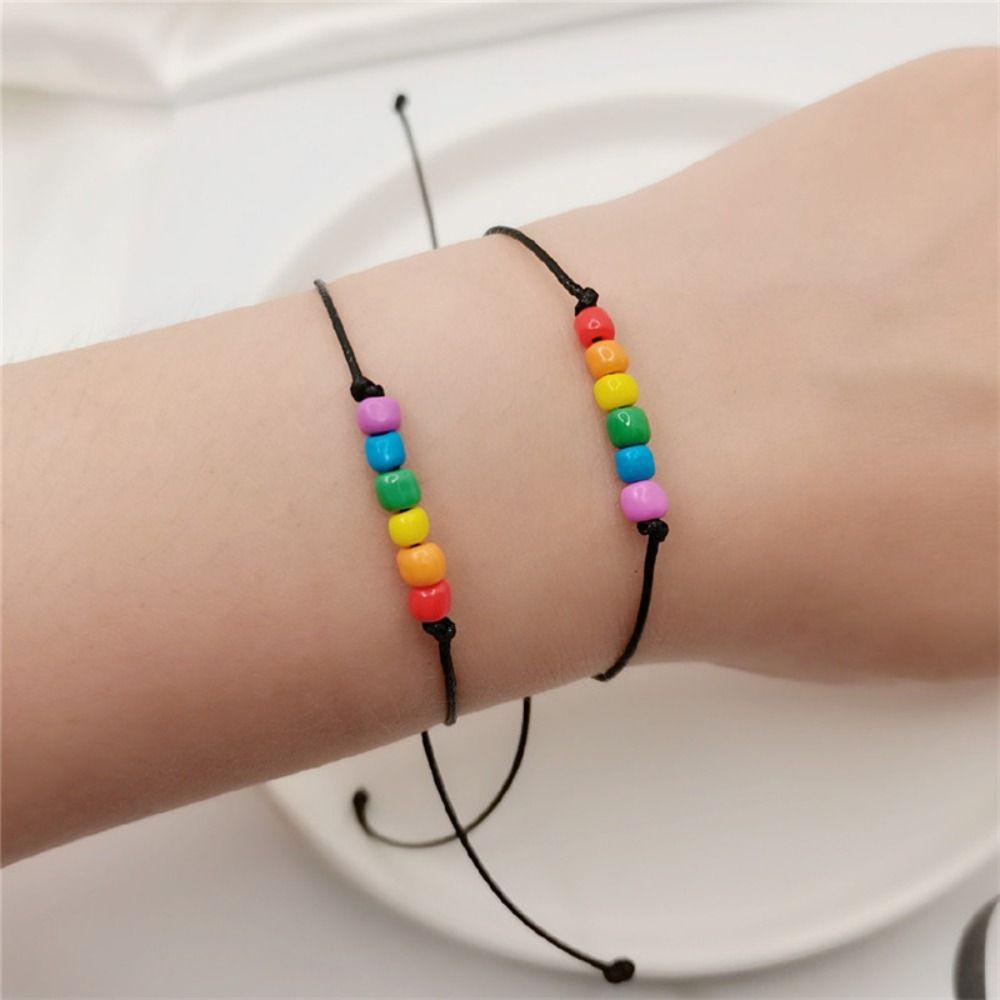2Pcs Candy Color Rainbow Heart Bracelet Adjustable Friendship Braided Bracelet  Couples