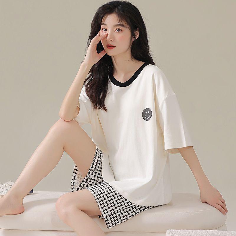 Factory Women's Pajamas Summer Cotton Short-sleeved Shorts Set New Year's Simple Casual Thin Loungewear