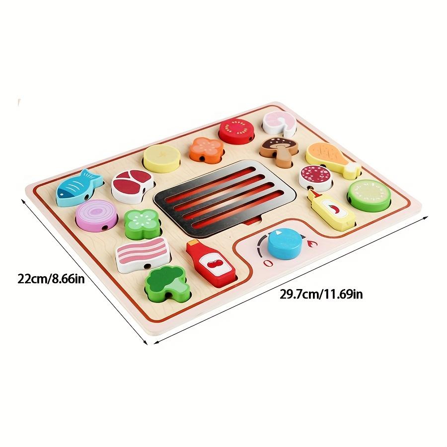 BBQ Grill & Serve Toy Wooden Pretend Play Food Kitchen Toy Cooking Food Playset Montessori Matching Toys Gift for Boys Girls