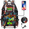 Plants vs Zombies USB-Kopfhörer Rucksack für Teenager Schüler Freizeit Reise Tagesrucksack Große Kapazität Laptop Tasche