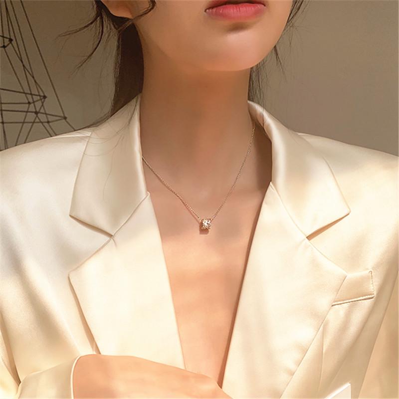 Real Gold Plated French Luxury Zirconia Luck Pendant Necklace - Colorfast Clavicle Chain