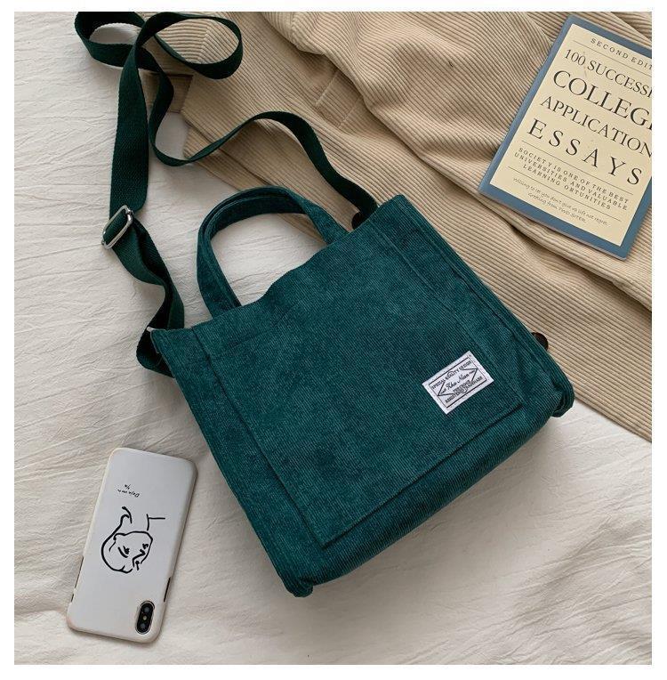 Fresh Girl Messenger Bag Corduroy Literary Schoolbag Large Capacity Square Messenger Bag
