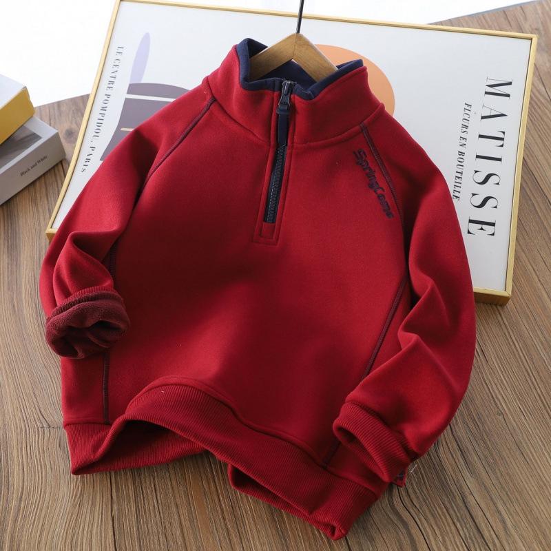 Boys Fleece Lined Half Zip Stand Collar Sweatshirt Warm Long Sleeve Jacket For Big Kids Chinese New Year Outfit