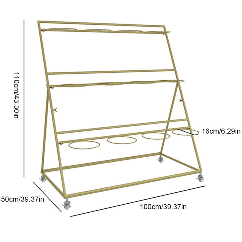 Flower Display Stand 3 Layers Metal Plant Stand with Wheels and Foot Brake 12pcs Tapered Plastic White Flower Pots