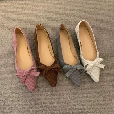 Fashion Soft Sole Slip-on Single Shoes Autumn New Pointed Toe Shallow Suede Bow Non-slip Wear-resistant Single Shoes