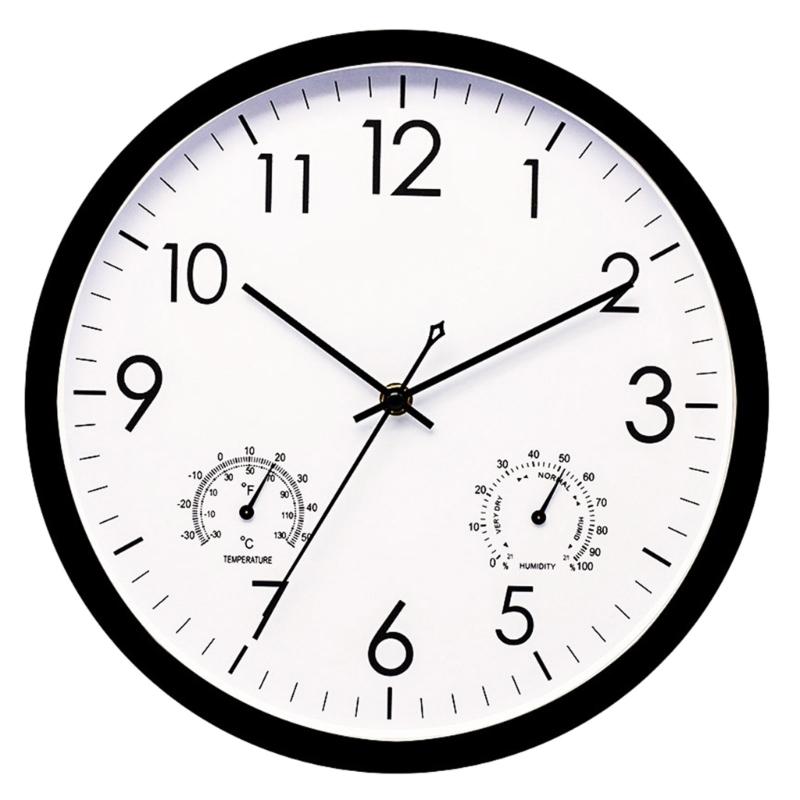 

Round Wall Clock 12Inch Wall Mounted Clock with Thermometer and Hygrometer for Garden Outdoor Bedroom Kitchen Decors