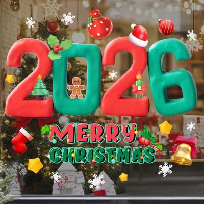 Pegatinas de Cristal Navideñas 2026 Número Bendiciones Diseño Electrostático Impermeable Calcomanía de Año Nuevo Decoración Festiva
