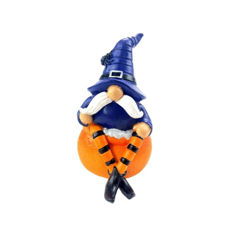 Halloween Pumpkin Gnomes with Witch Hat Miniature Ornament Resins Craft Figurine Ornament for Home Garden Decoration