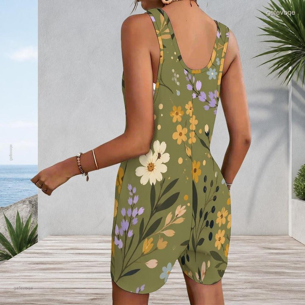Womens Plus Size Sleeveless Pocket Short Romper