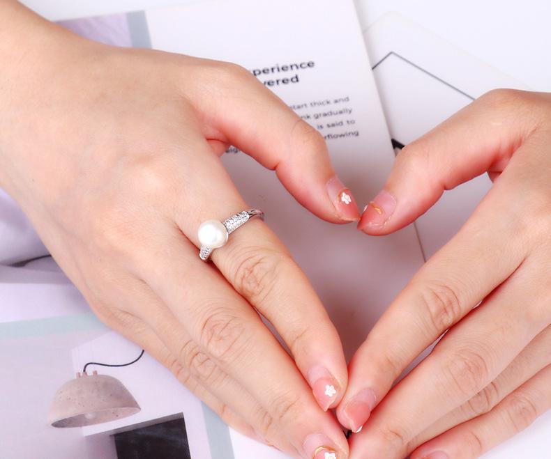 Echte Natürliche Süßwasserperlenringe Damen, Weißer Sterling Silber Perlenring Verstellbar Ehefrau Mutter Ehefrau Geburtstagsgeschenk Rosa
