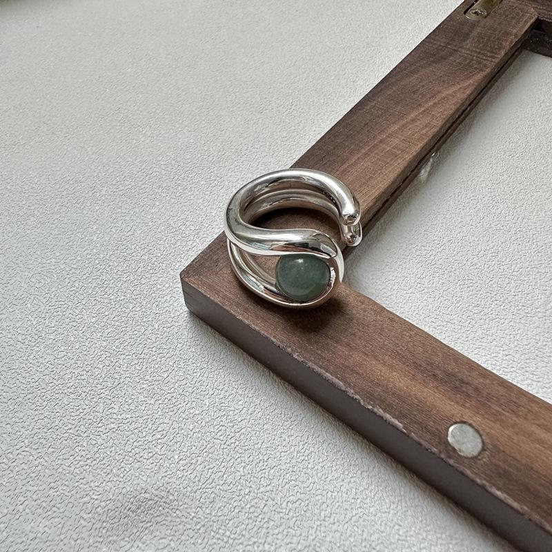 

Кольцо-заявление из серебра S925 с корейским авантюрином и черным агатом Adjustable