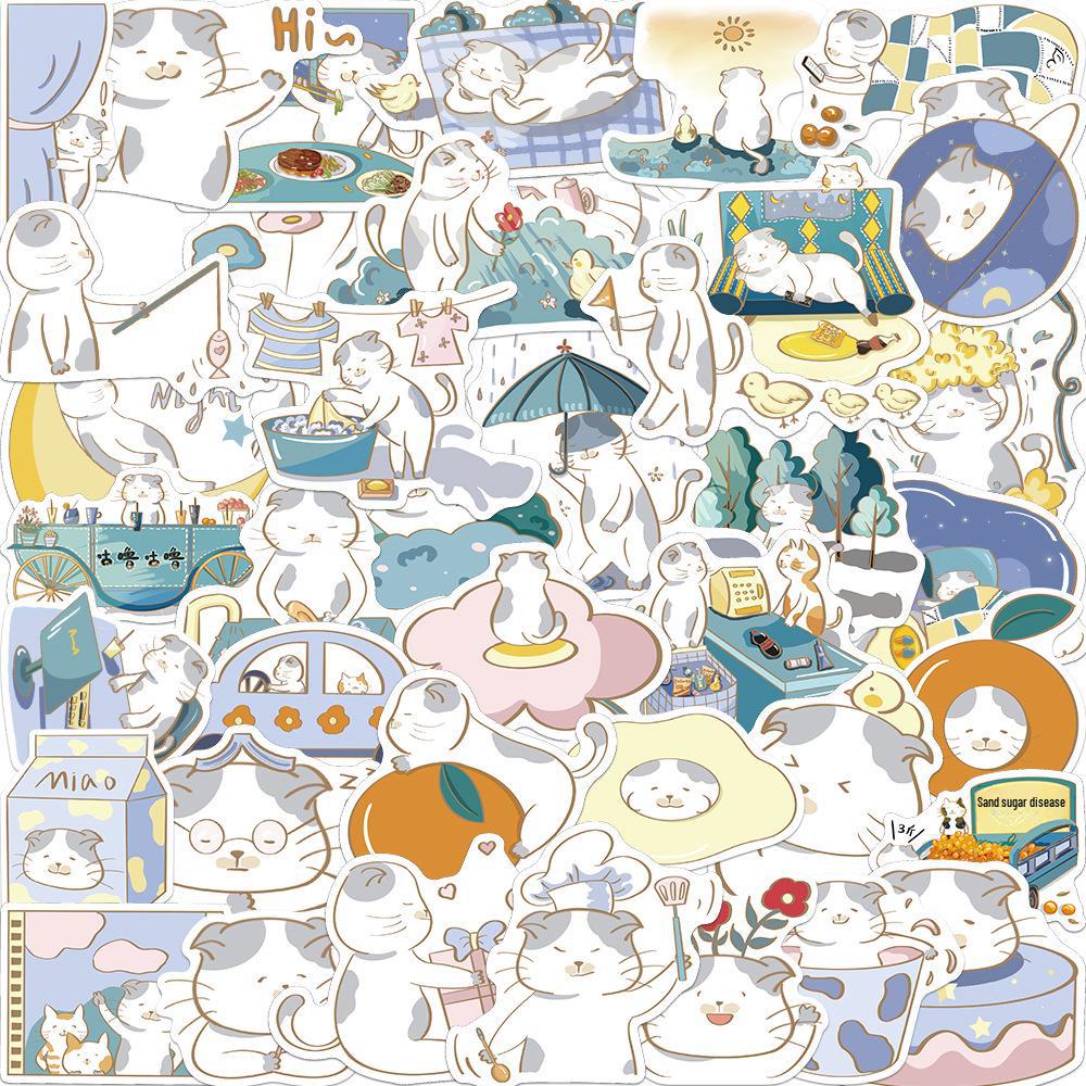 Niedliche Katze Cartoon Graffiti Aufkleber: Wasserdichte DIY Dekorationen für Notizbücher & Koffer