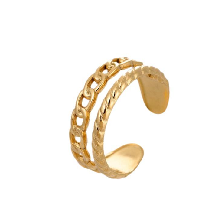 18K Gold-Plated Stainless Steel Open Ring with Wide Surface Lines
