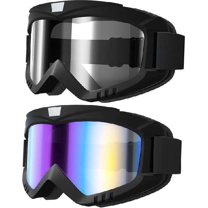 Dirt Bike Goggles Motorcycle Goggles - 2 Pack ATV, Ski, Windproof Glasses For Adults, Men, Women, Youth