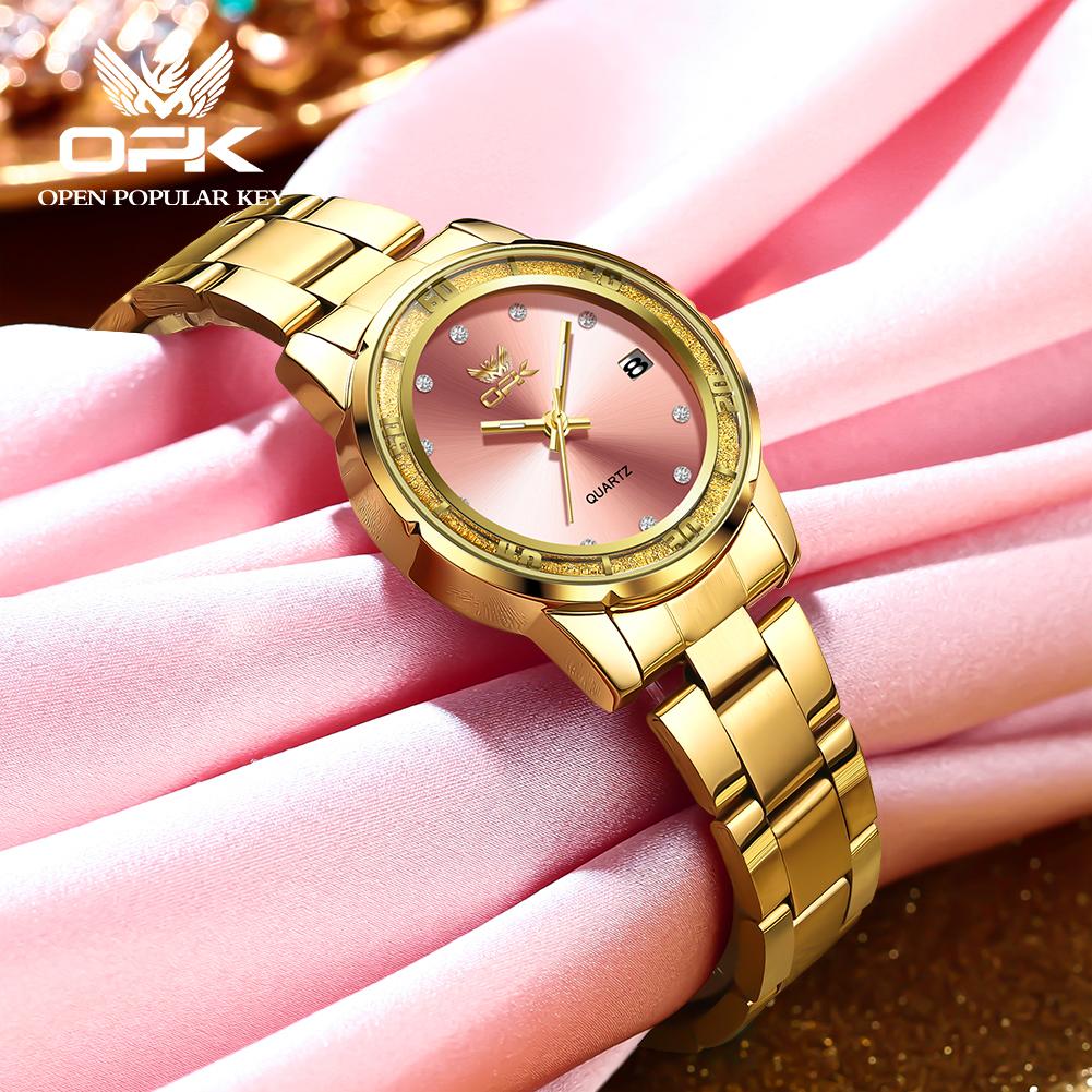 OPK Fashion Luxury Quartz Watch For Women Zircon Scales Ladies Waterproof Luminous Calendar Women's Watches
