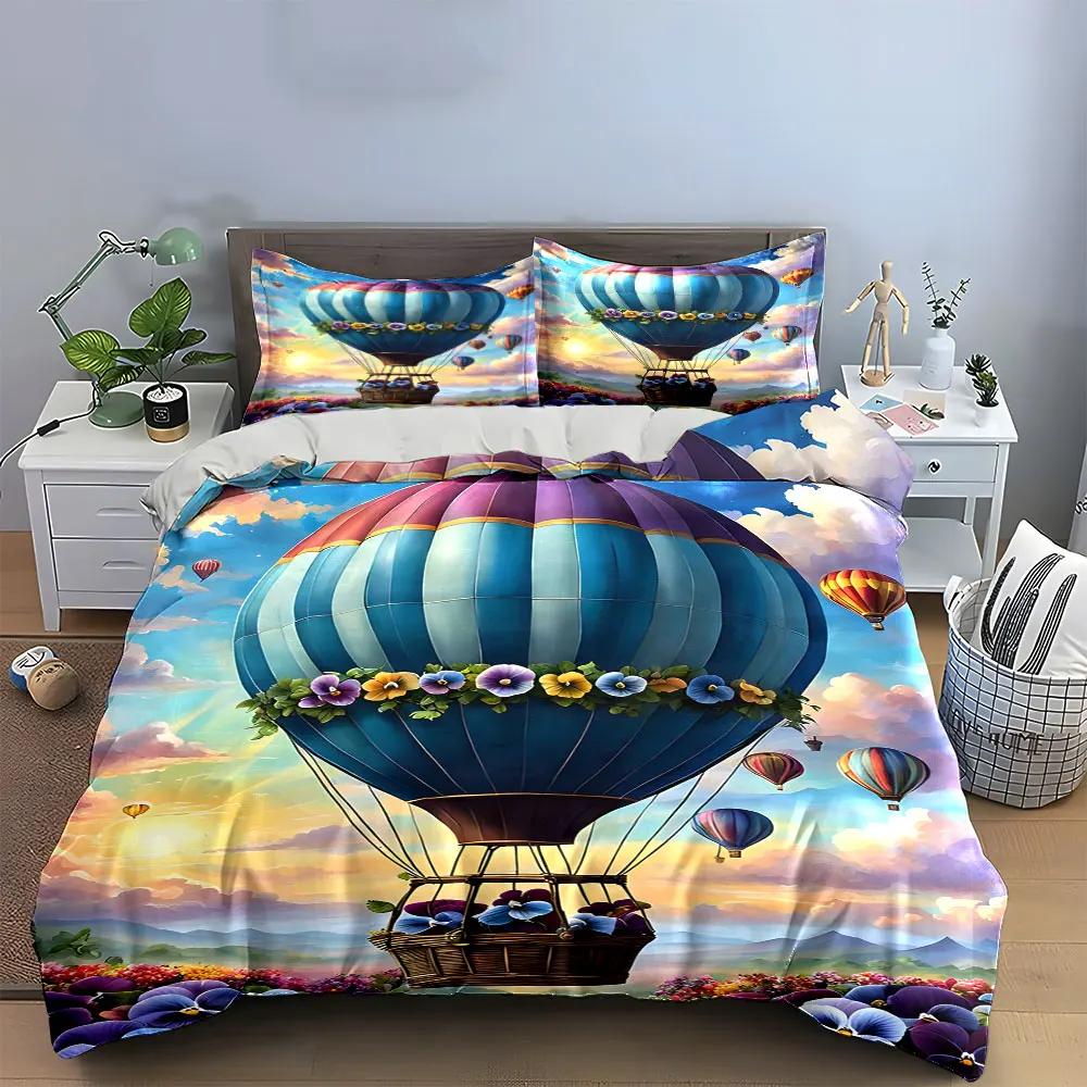 Air Balloon Decorative Set Soft Comfortable Duvet Cover Bedding Set Included 1*Duvet Cover & 2*Pillowcases gift