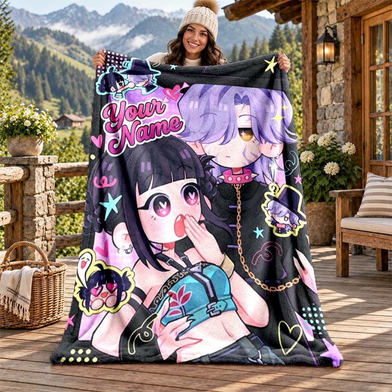 Kpop Demon Hunters Custom Name Flannel Blanket Personalized Soft Warm Plush Throw Blanket Customized Gift for Family Friends