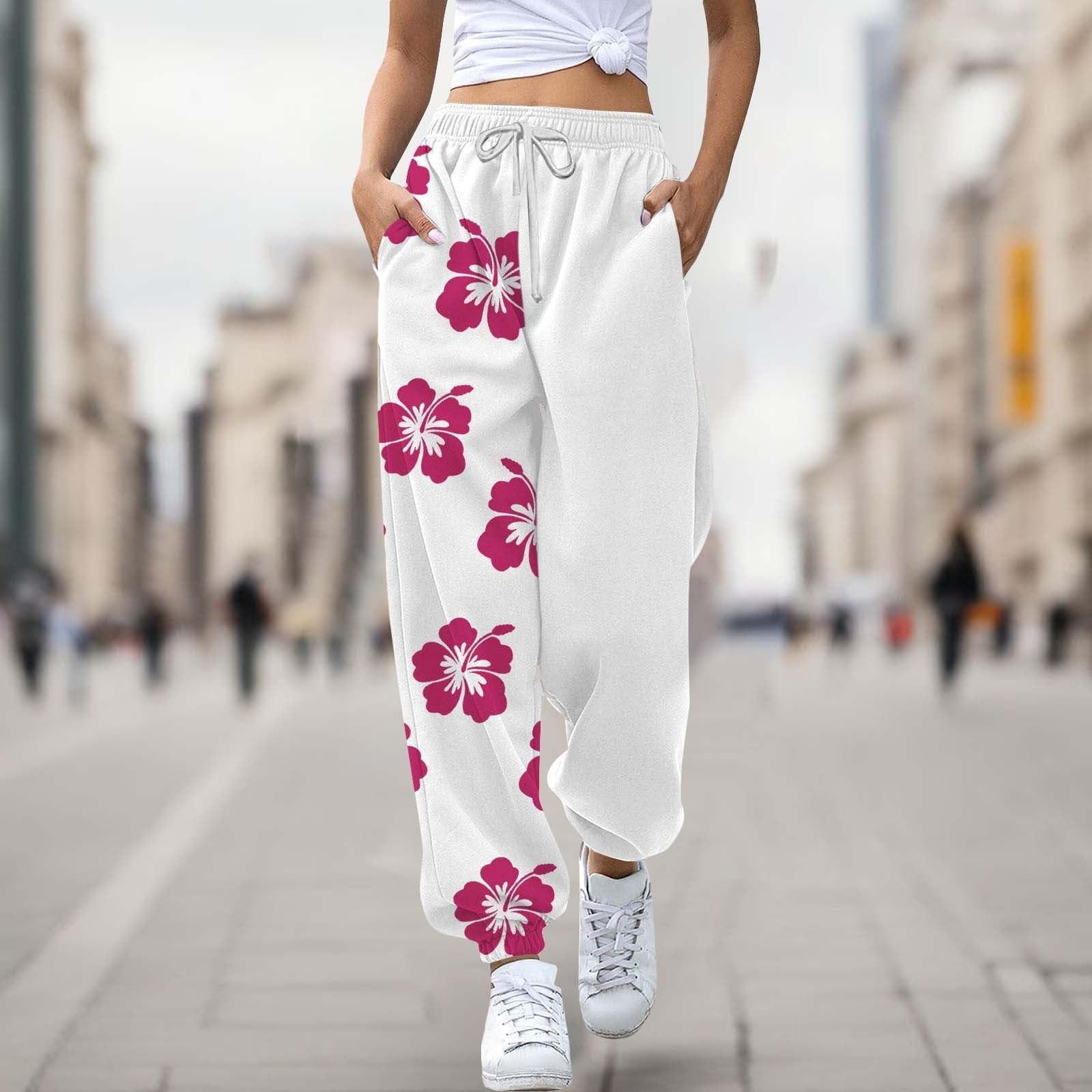 

Женские повседневные модные брюки с принтом и эластичной резинкой на талии XL белый