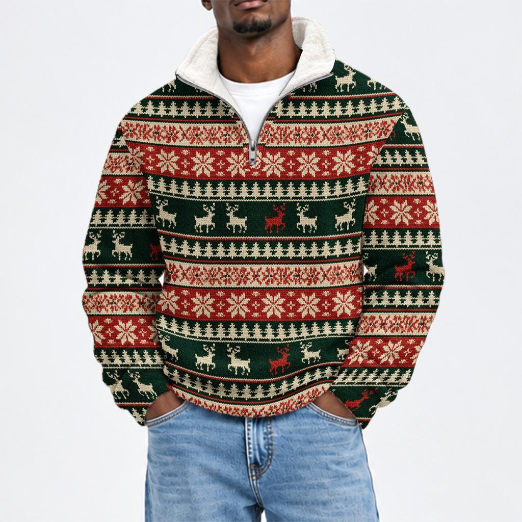 Men's Fall Winter Flannel Christmas Print Sweatshirt for Casual and Holiday Wear