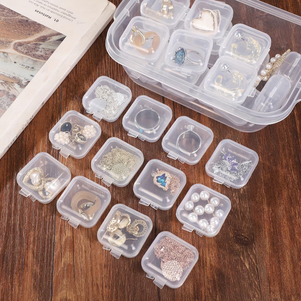 30pcs Clear Plastic Storage Box Set,Space-Saving, For Jewelry, Earrings, DIY Crafts, Hardware, Versatile, Desktop Installation