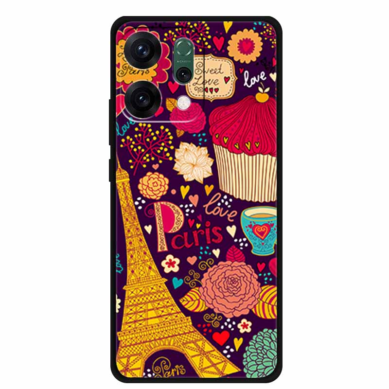 For Oppo Reno 14 5G 3D CaseRelief Flowers Emboss Phone Cover For Oppo Reno 14 Black Silicone Shockproof Soft Fundas Protector
