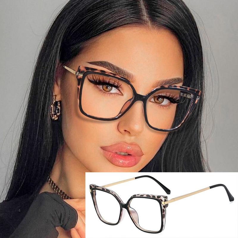 Fashion Leopard Oversized Myopia Glasses Women Luxury Square Prescription Eyeglasses Blocking Blue Light Computer Glasses UV400