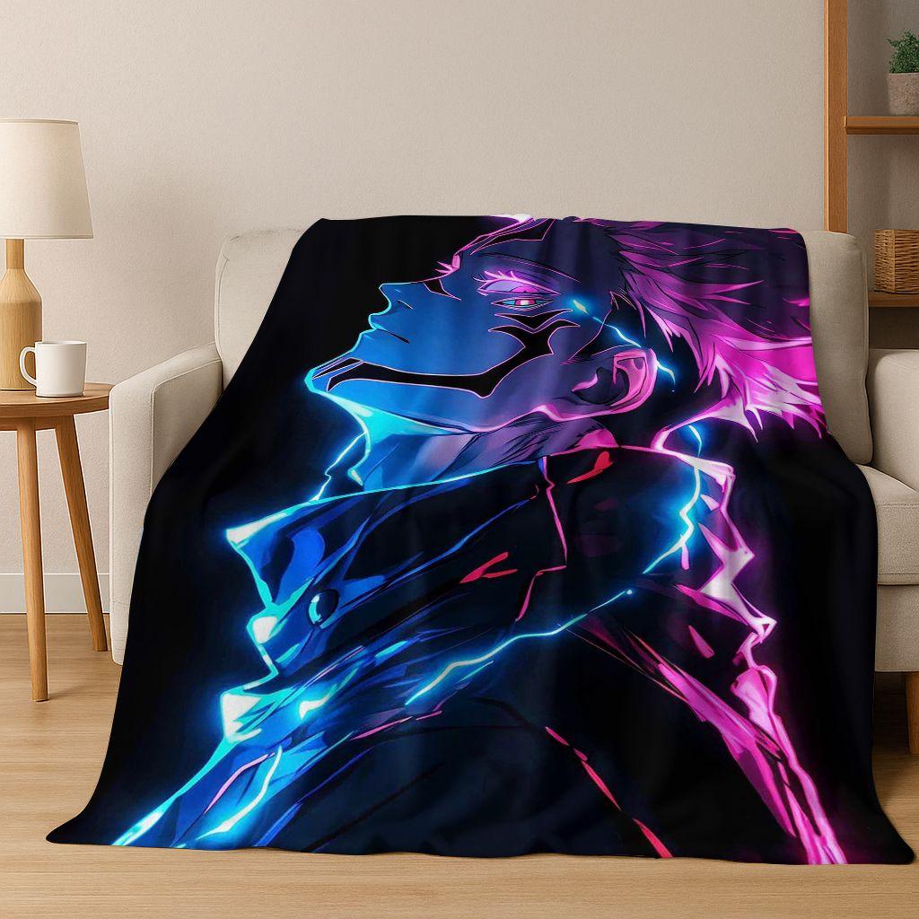 Anime Jujutsu Kaisen Yuji Satoru Kreskówkowy Koc Flanelowy, Przytulny Miękki Koc Rzutowy do Domu Sypialni Łóżka Kanapy Pokrowiec Piknikowy Prezent Dziecko