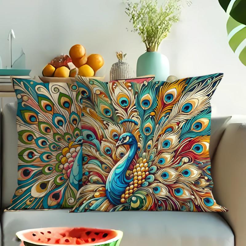 Vikama Bohemian Peacock Pillow Case Office Bedroom Sofa Cushion Double Side Printed Zipper Pillow Case Home Decoration