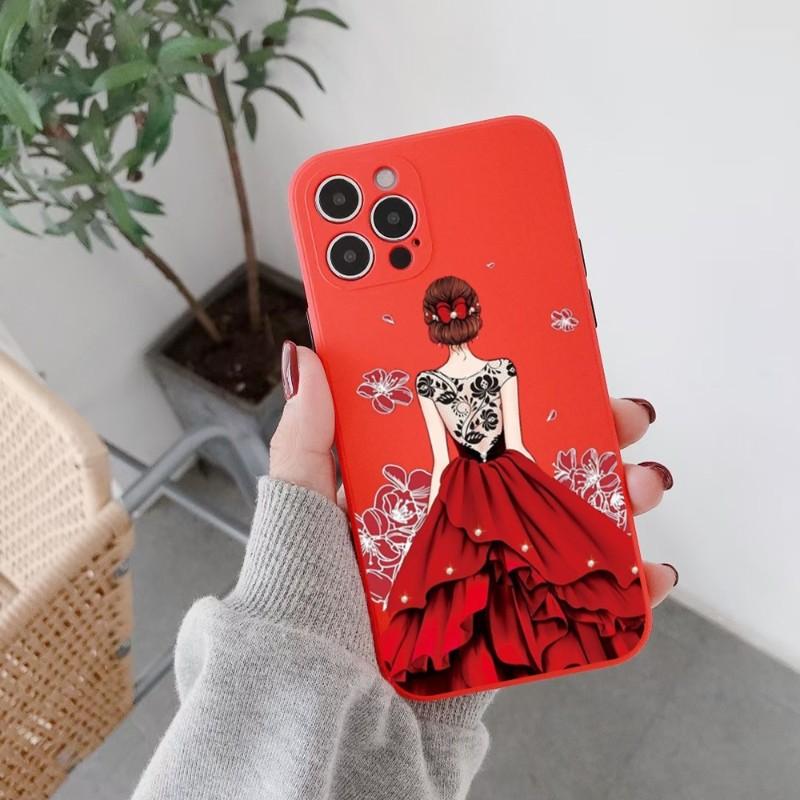 Girl In Red Dress Phone Case For IPhone 14 11 12 13 Pro Max X XR XSMax 6 6S 7 8 Plus SE 2022 Soft Square Color Phone Cover
