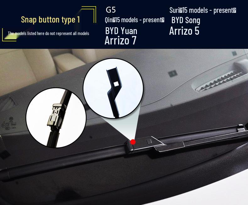 Compatible Wipers for BYD Han, Qin, Song PLUS, Dolphin, Seal, Yuan, Tang, S7, S8, F3, F0 - Boneless Design