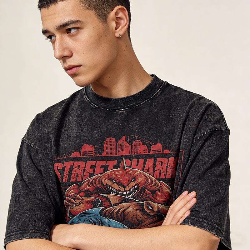 Spring And Summer American Men'S T-Shirt High Street Trendy Brand Vintage Loose Wash Half Sleeve Vintage Top Men