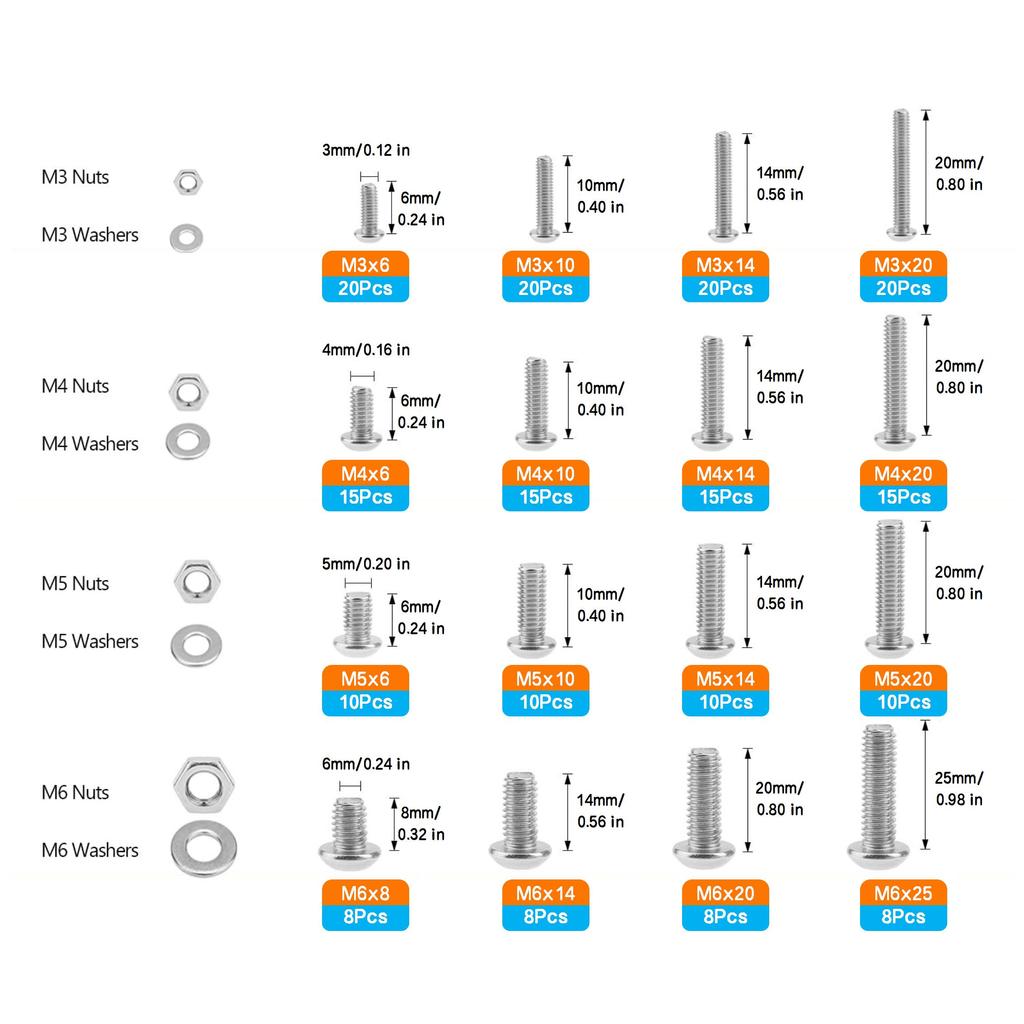 670pcs Stainless Steel Allen Screw and Bolt Combination Set | M3, M4, M5, M6 Hex Head